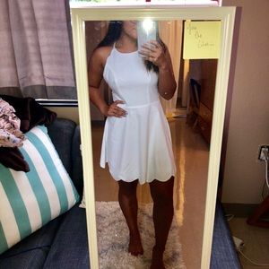 LULUS FORMAL WHITE DRESS WITH SCALLOPED EDGING